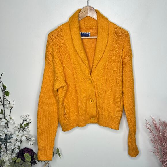 ANTHROPOLOGIE x PILCRO Cable Knit Shawl Cardigan Sweater Mango Sz S {VV15} - Picture 3 of 6